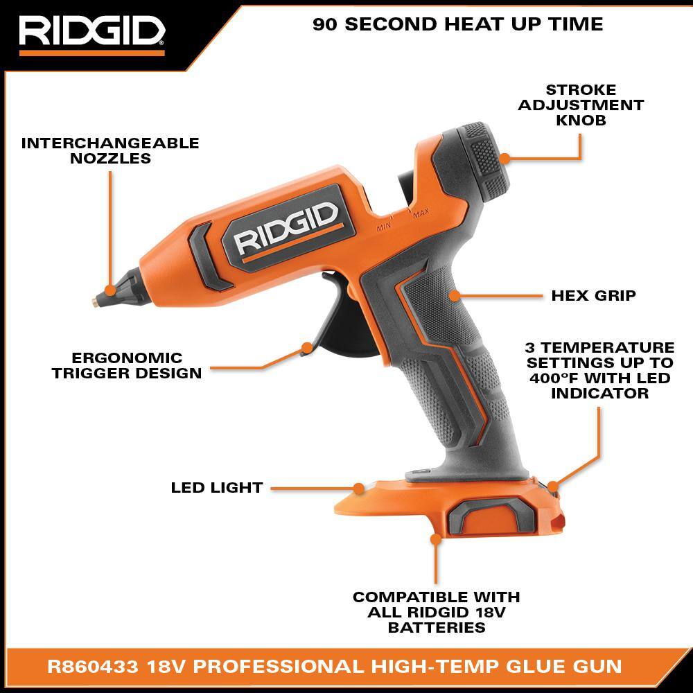 18V Cordless Professional High Temp Glue Gun Kit with 2.0 Ah Battery and Charger