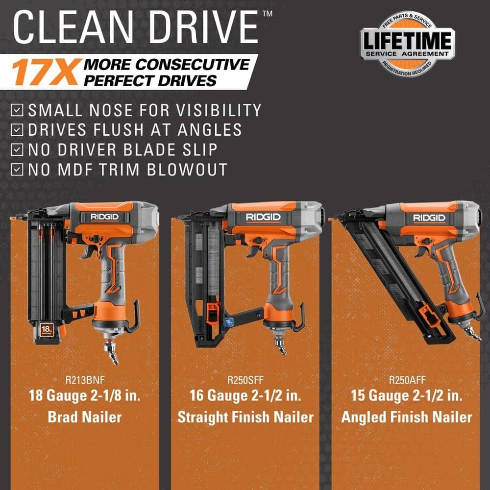 Pneumatic 18-Gauge 2-1/8 in. Brad Nailer with CLEAN DRIVE Technology, and Tool Bag