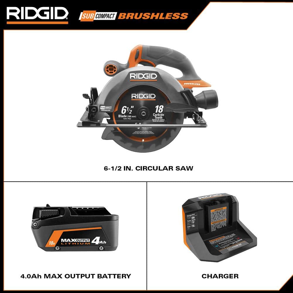 18V SubCompact Brushless Cordless 6-1/2 in. Circular Saw Kit with 4.0 Ah MAX Output Battery and Charger R8656K