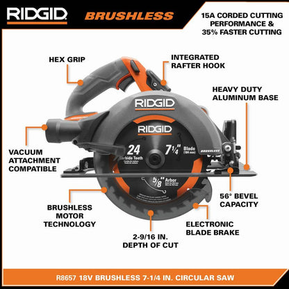 18V Brushless Cordless 7-1/4 in. Circular Saw (Tool Only)