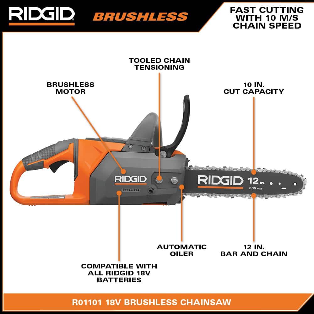 18V Brushless 12 in. Electric Battery Chainsaw with 6.0 Ah MAX Output Battery and Charger