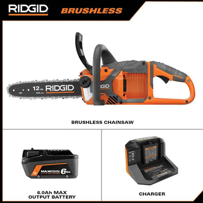 18V Brushless 12 in. Electric Battery Chainsaw with 6.0 Ah MAX Output Battery and Charger