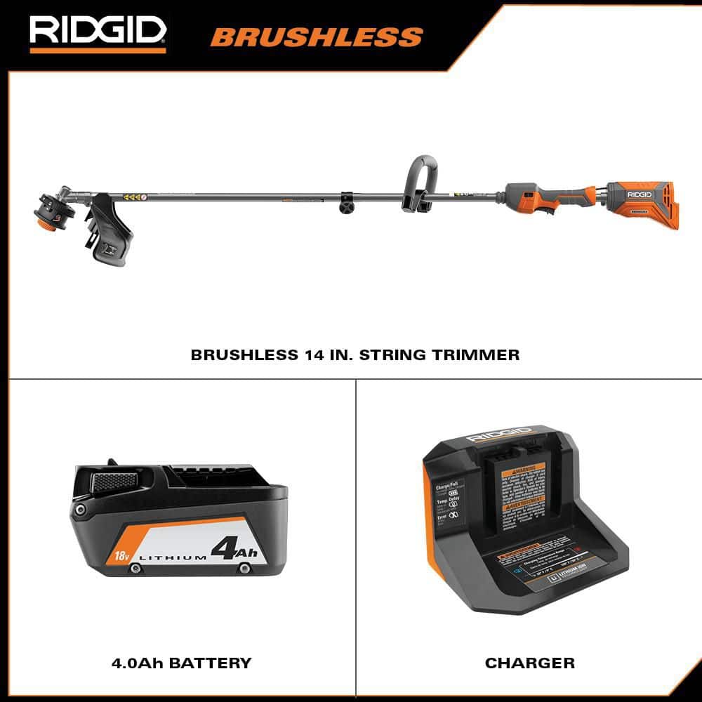 18V Brushless 14 in. Cordless Battery String Trimmer with 4.0 Ah Lithium-Ion Battery