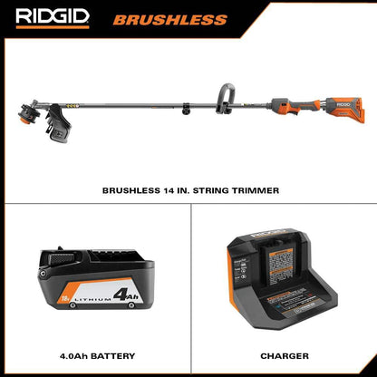 18V Brushless 14 in. Cordless Battery String Trimmer with 4.0 Ah Lithium-Ion Battery