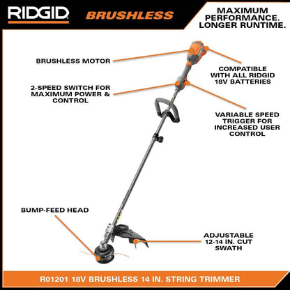 18V Brushless 14 in. Cordless Battery String Trimmer and Leaf Blower 2-Tool Combo Kit with 4.0 Ah Battery and Charger