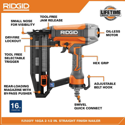 Pneumatic 16-Gauge 2-1/2 in. Straight Finish Nailer with CLEAN DRIVE Technology