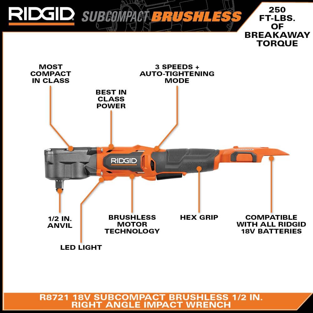 18V SubCompact Brushless 1/2 in. Right Angle Impact Wrench (Tool Only)