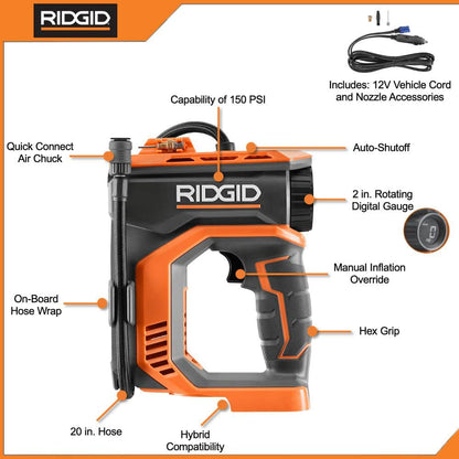 18V Cordless Portable Inflator Kit with 2.0 Ah Battery and Charger