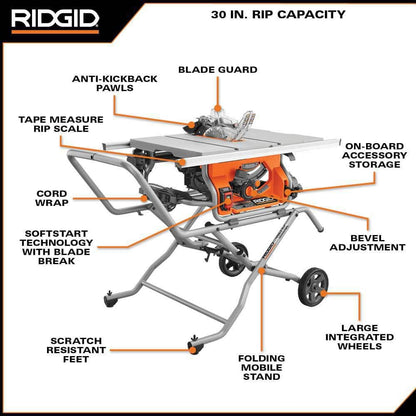 15 Amp 10 in. Portable Corded Pro Jobsite Table Saw with Stand