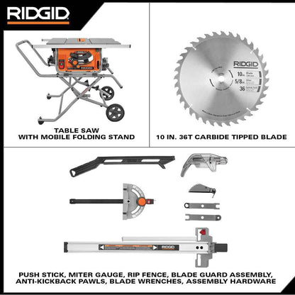 15 Amp 10 in. Portable Corded Pro Jobsite Table Saw with Stand