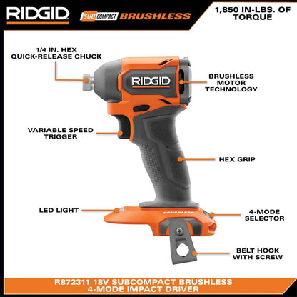 18V SubCompact Brushless 2-Tool Combo Kit with Drill/Driver, Impact Driver, (2) 2.0 Ah Batteries, Charger, and Tool Bag