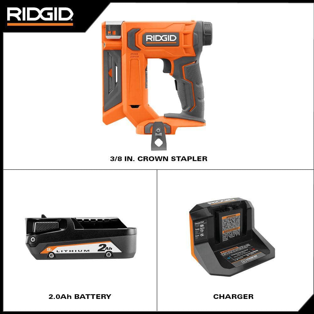 18V Cordless 3/8 in. Crown Stapler Kit with 2.0 Ah Battery and Charger