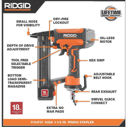 Pneumatic 18-Gauge 1-1/2 in. Finish Stapler with Contractor's Bag